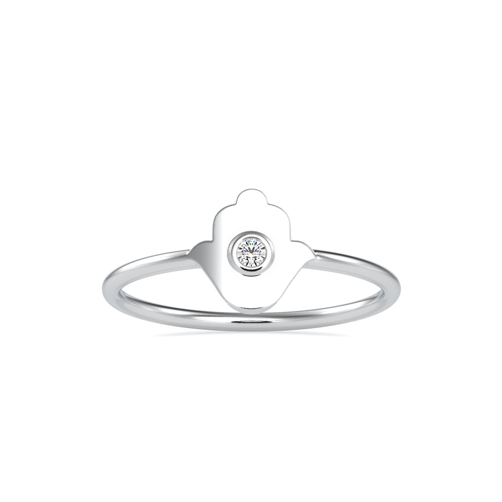 hamsa hand bezel diamond ring in white gold