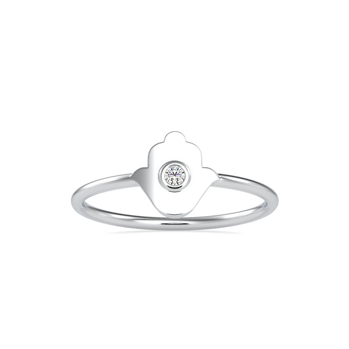 hamsa hand bezel diamond ring in white gold