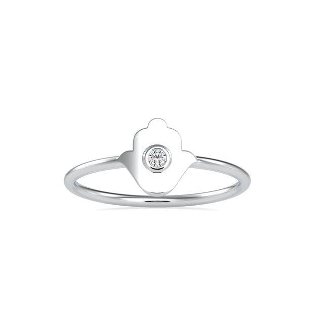 hamsa hand bezel diamond ring in white gold