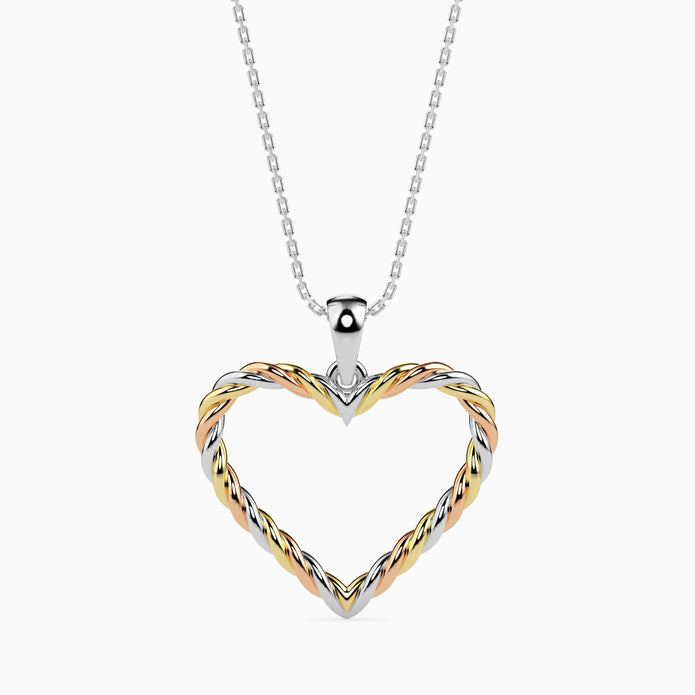 heart-shaped pendant necklace with gold and silver 