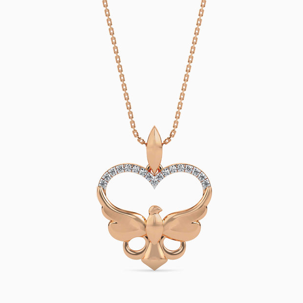 heart motif diamond pendant necklace in rose gold