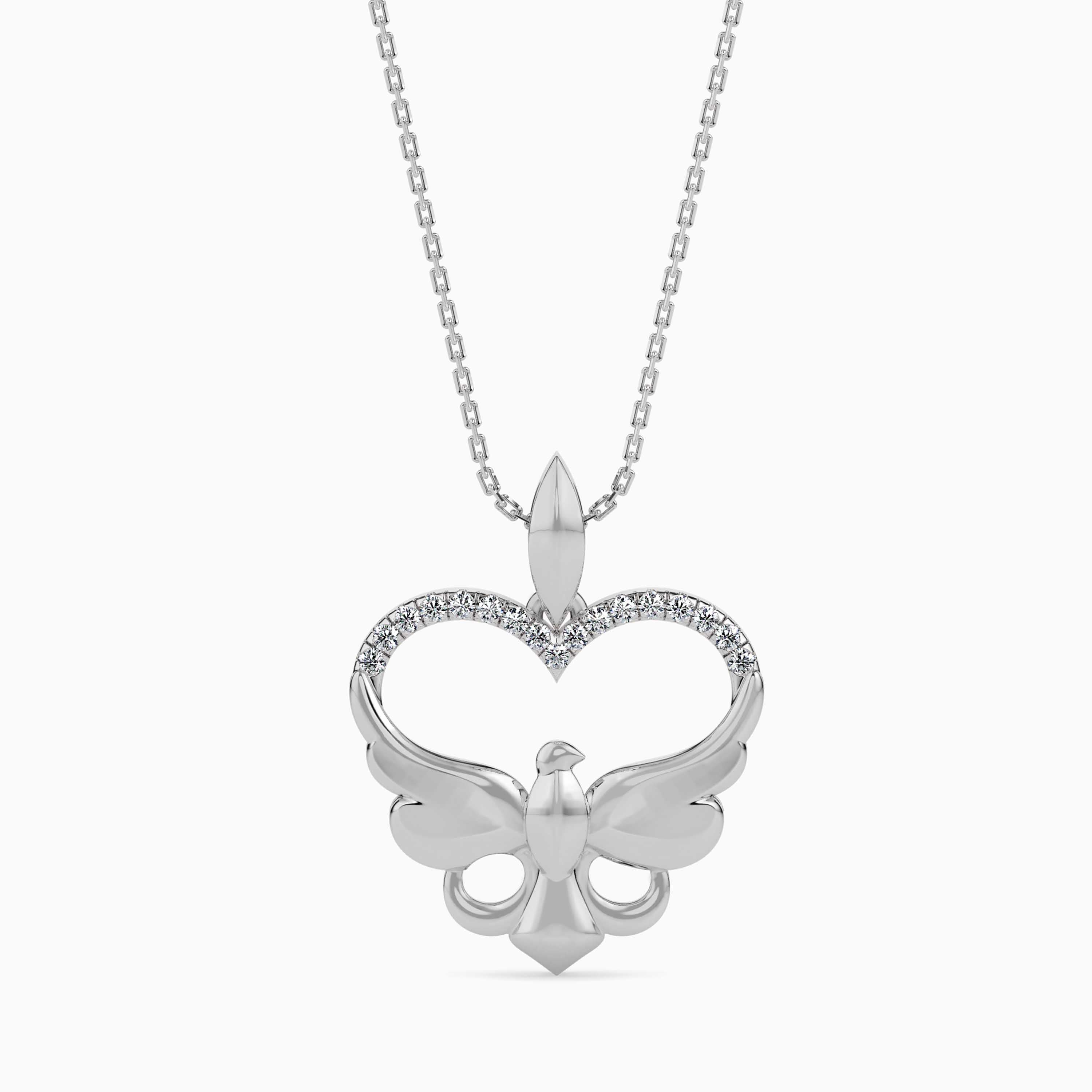 heart motif diamond pendant necklace in white gold
