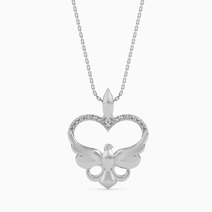 heart motif diamond pendant necklace in white gold