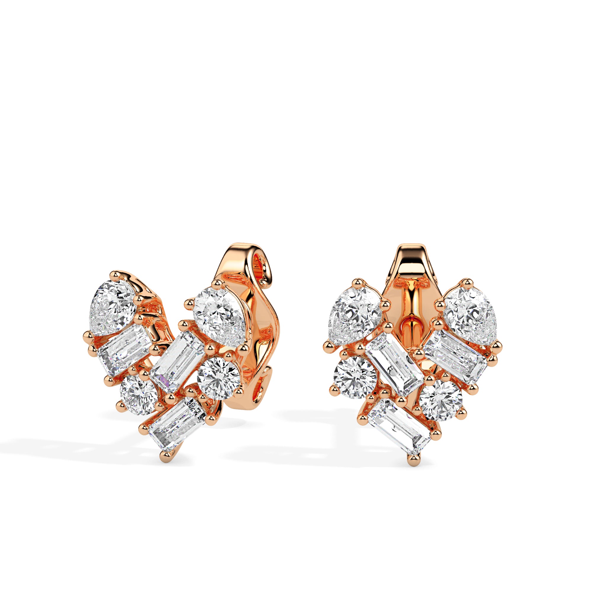 heart cluster diamond stud earrings in rose gold