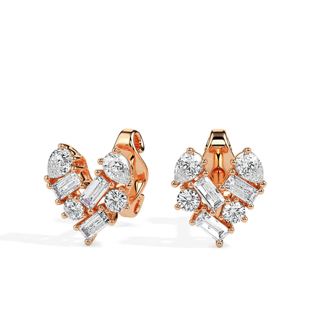 heart cluster diamond stud earrings in rose gold