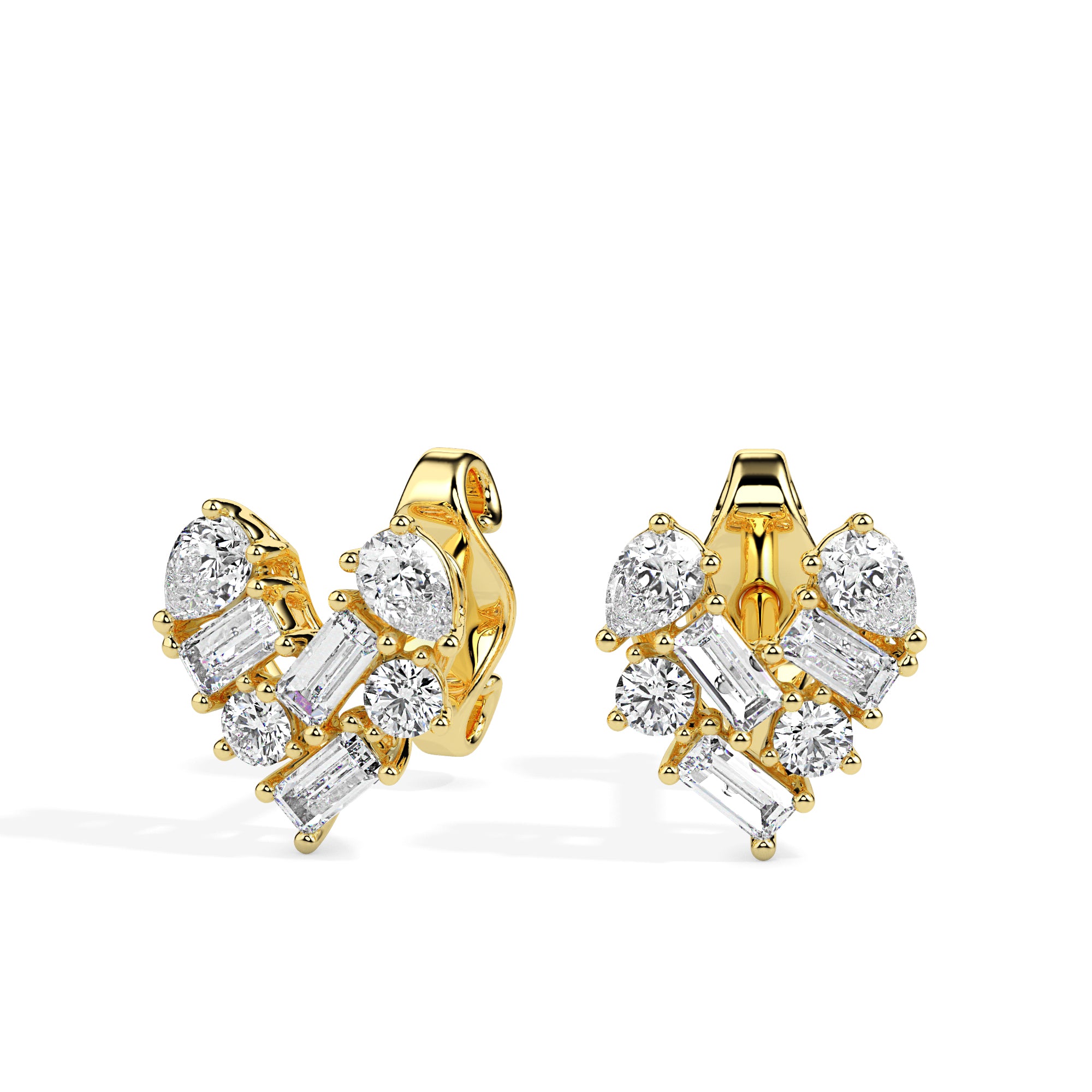 heart cluster diamond stud earrings in yellow gold