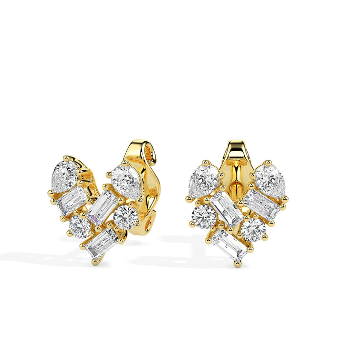 heart cluster diamond stud earrings in yellow gold