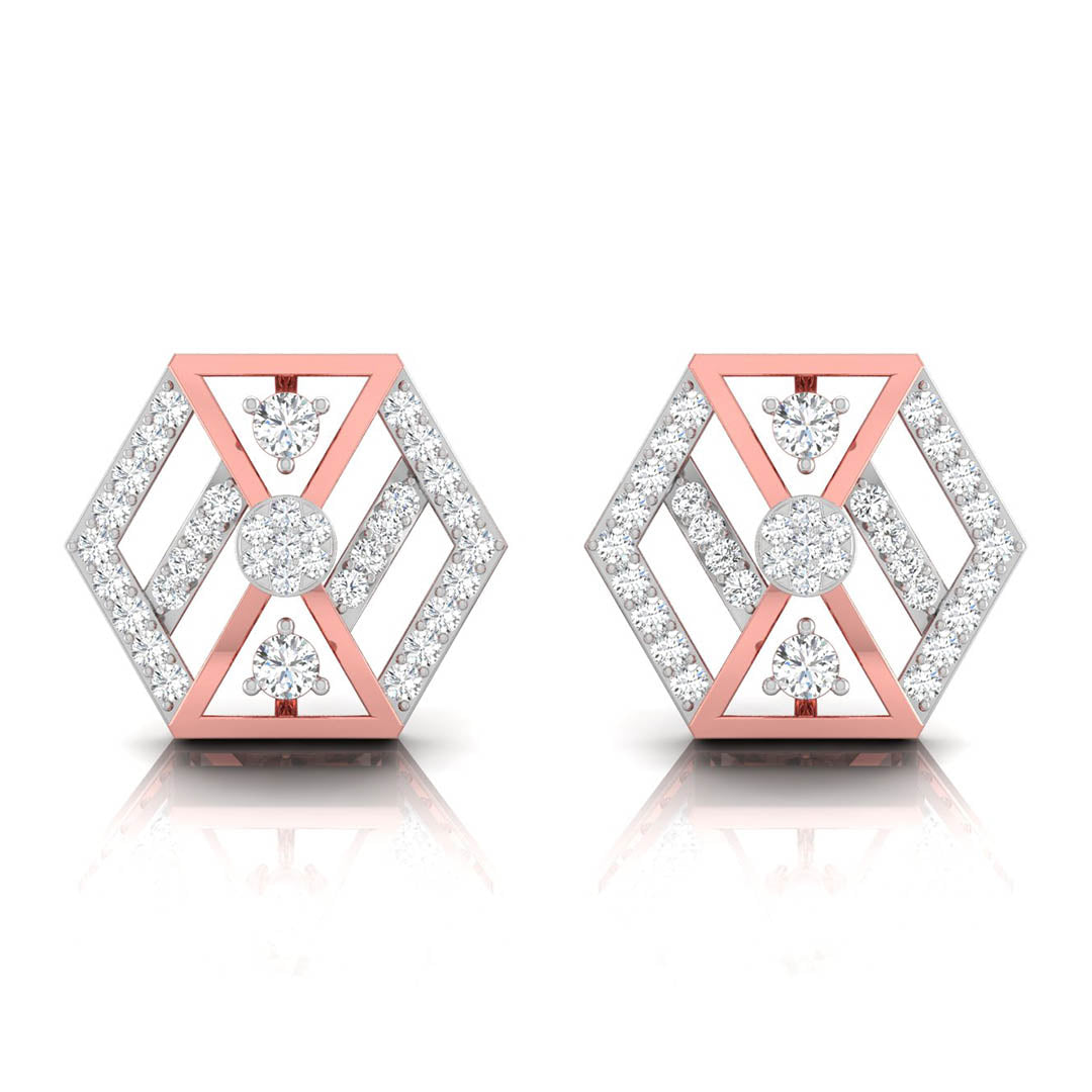 hexagon cluster diamond stud earrings in rose gold