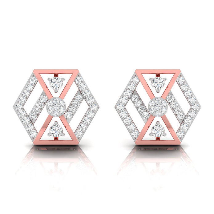 hexagon cluster diamond stud earrings in rose gold