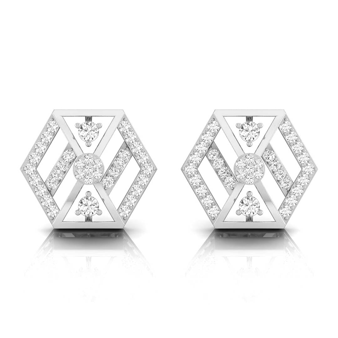 hexagon cluster diamond stud earrings in white gold