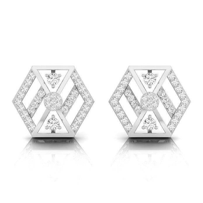 hexagon cluster diamond stud earrings in white gold