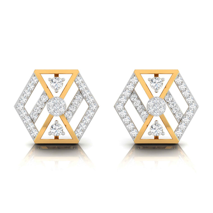 hexagon cluster diamond stud earrings in yellow gold