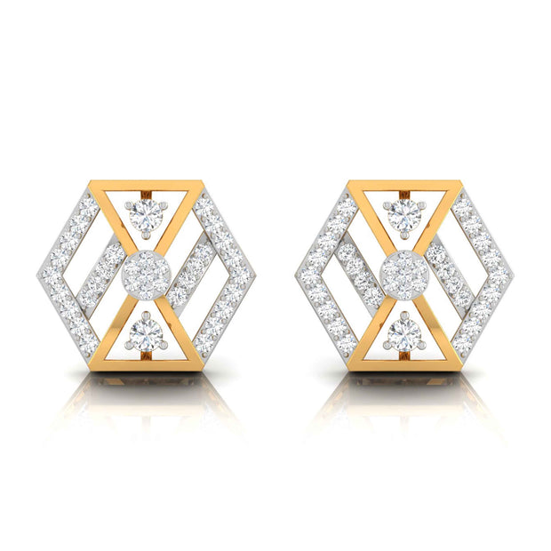 hexagon cluster diamond stud earrings in yellow gold