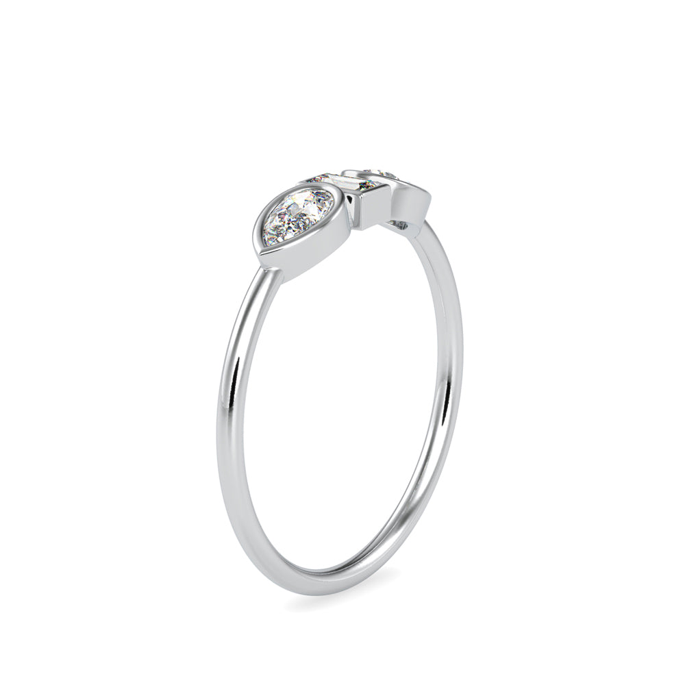 baguette bezel three stone diamond ring in white gold