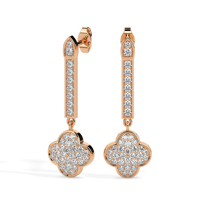 clover cluster diamond drop earrings in rose gold