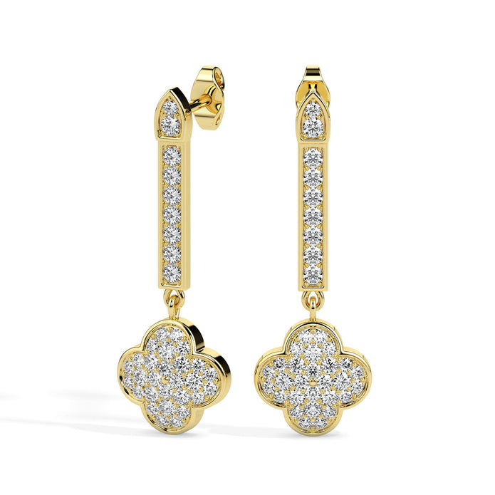 clover cluster diamond drop earrings in yellow gold