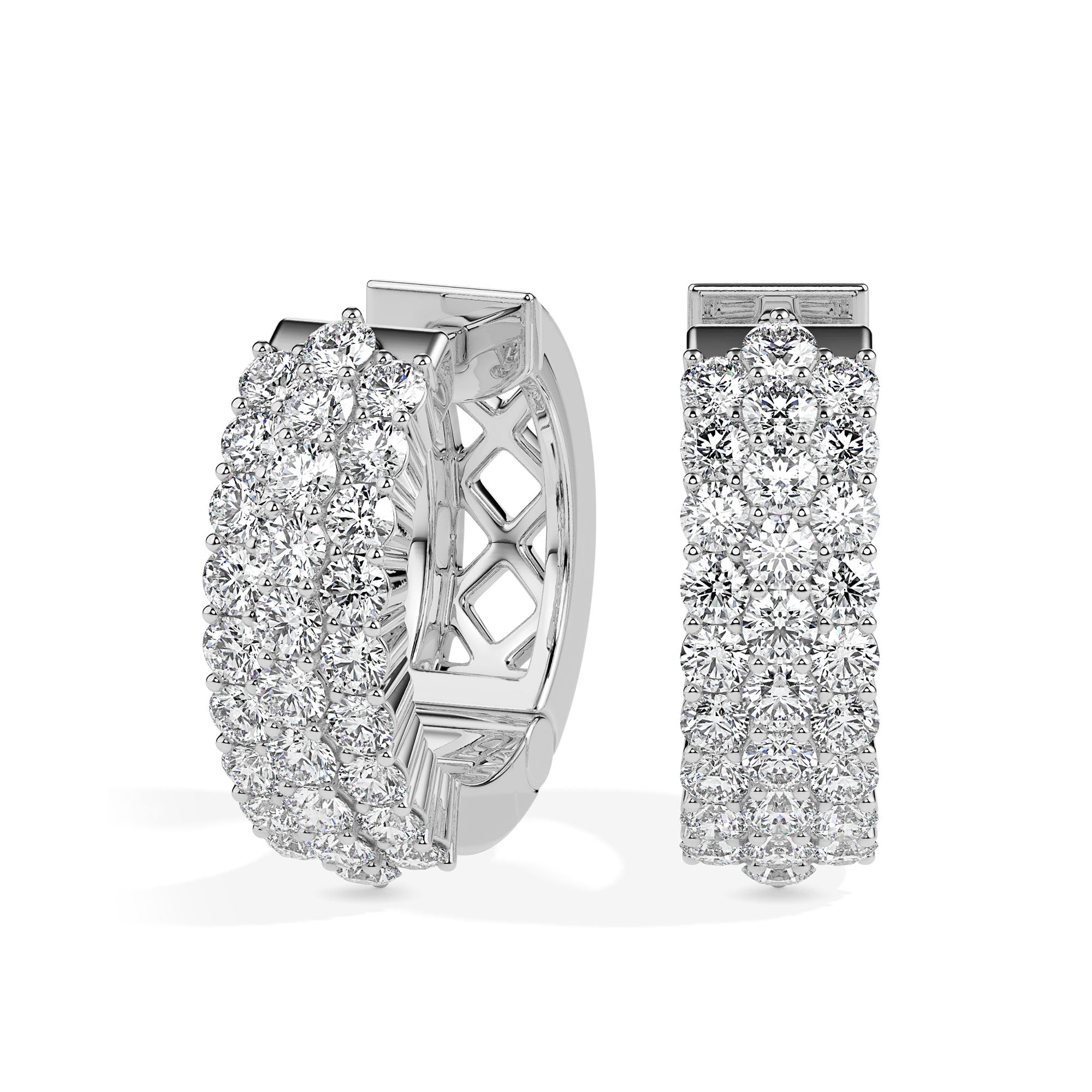 cluster pave diamond hoop earrings in white gold
