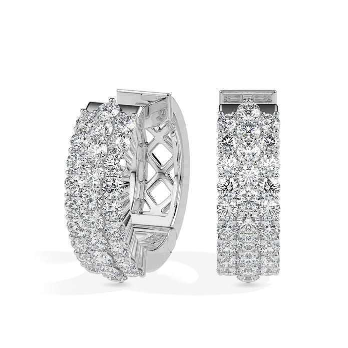 cluster pave diamond hoop earrings in white gold