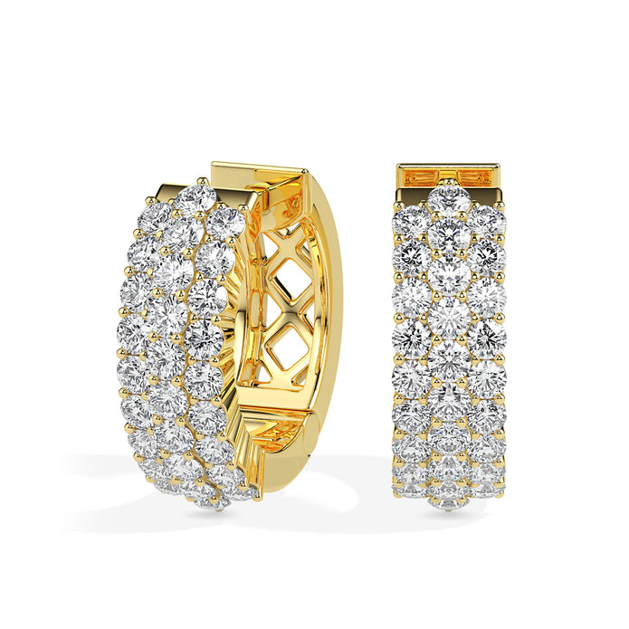 cluster pave diamond hoop earrings in yellow gold