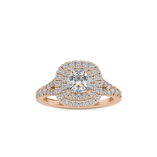 cushion double halo lab-grown diamond ring in rose gold