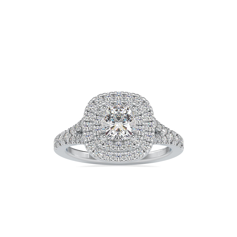 cushion double halo lab-grown diamond ring in white gold