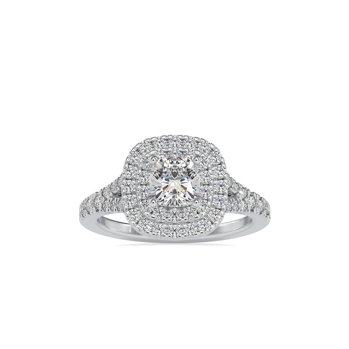 cushion double halo lab-grown diamond ring in white gold