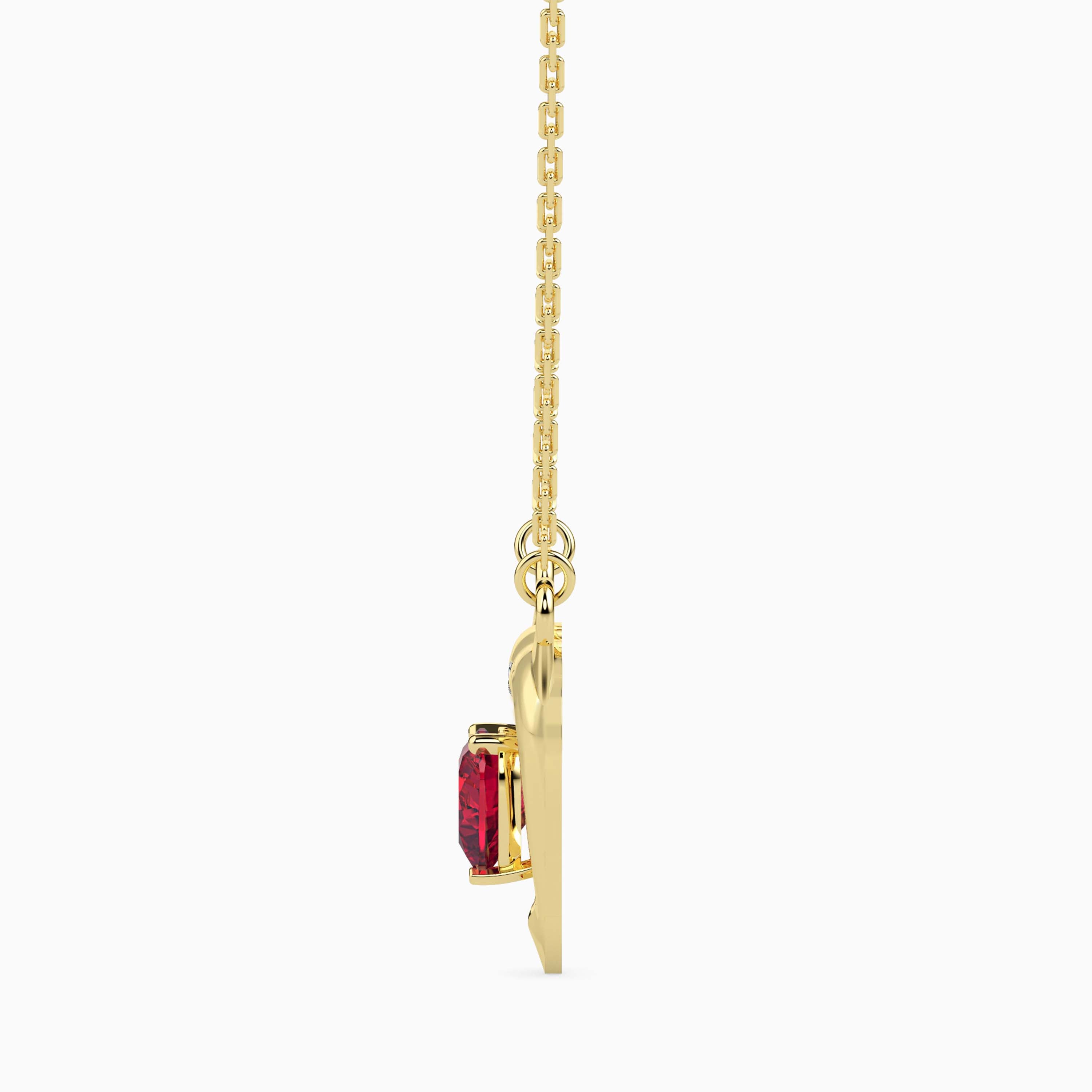 dolphin embrace red heart diamond necklace in yellow gold