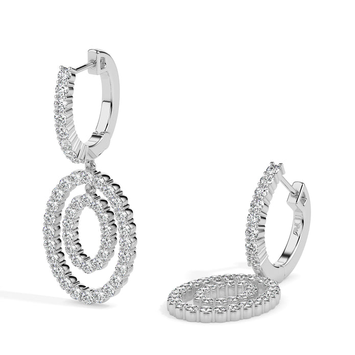 double oval halo diamond hoop earrings in white gold