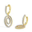 double oval halo diamond hoop earrings in yellow gold