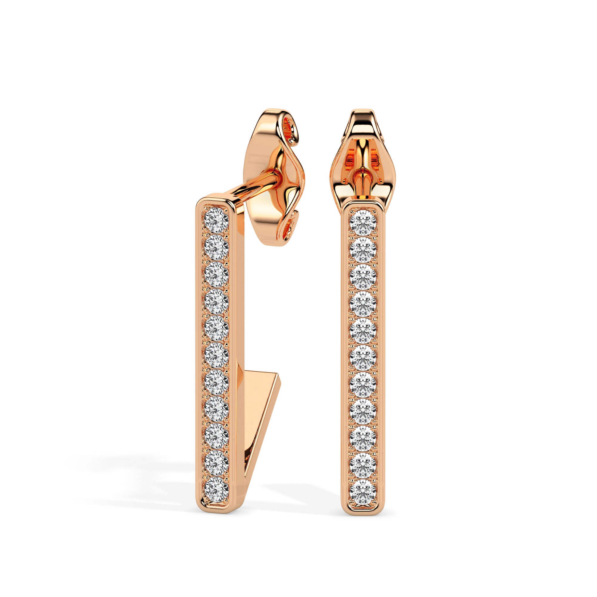 vertical bar diamond drop earrings in rose gold