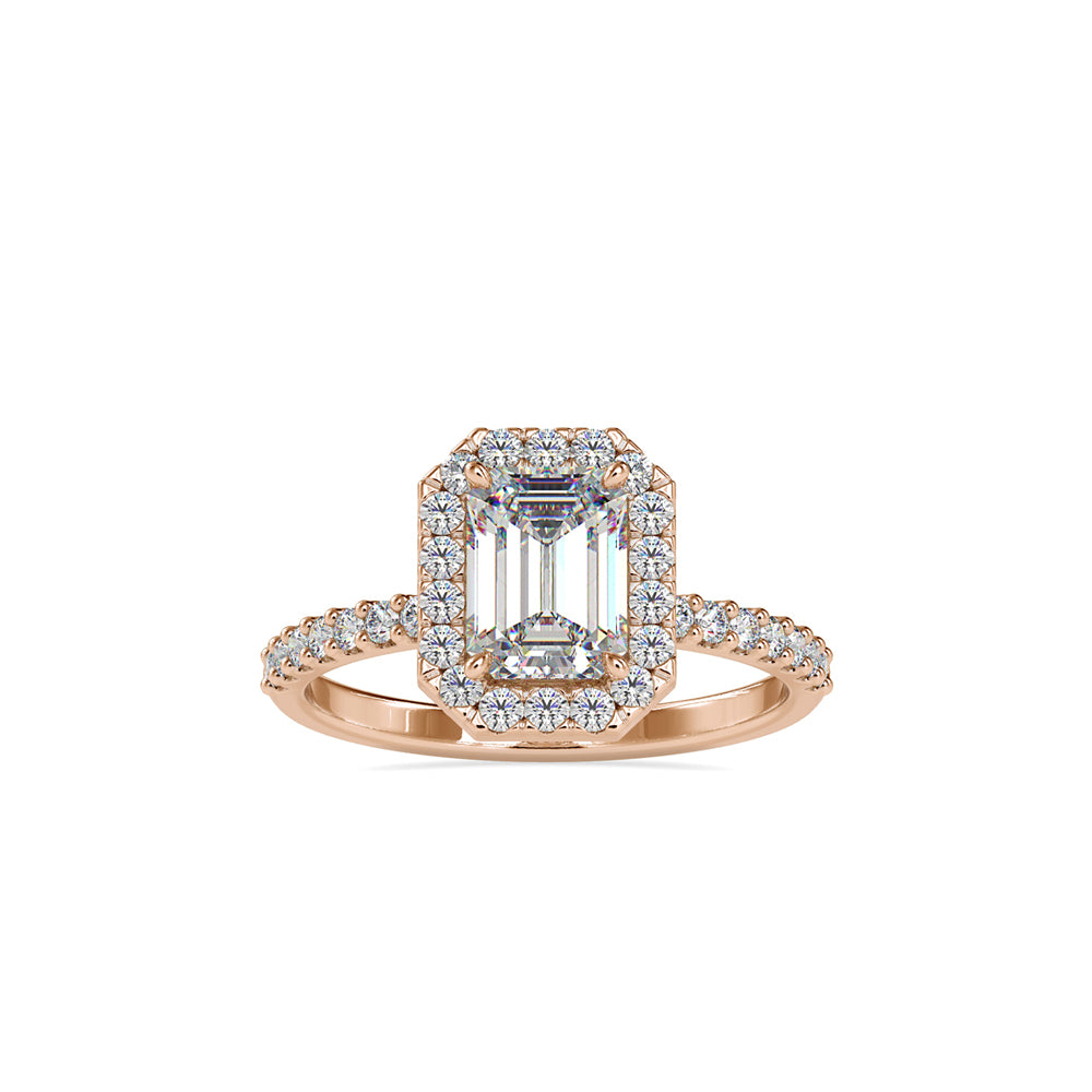 emerald halo lab-grown diamond ring in rose gold