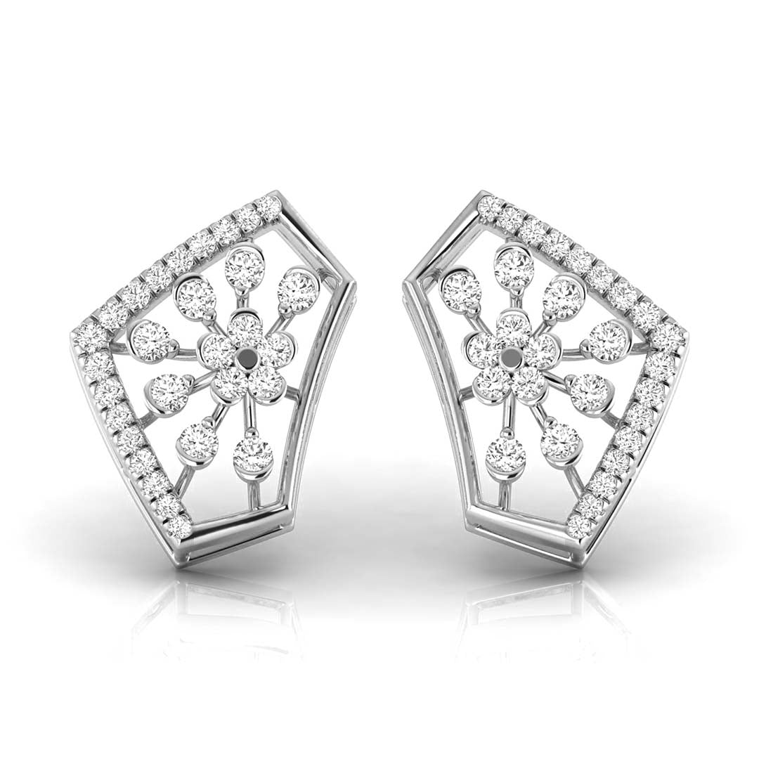 floral cluster diamond stud earrings in white gold