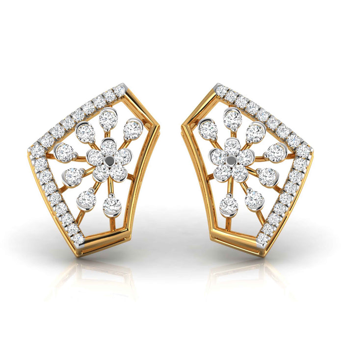 floral cluster diamond stud earrings in yellow gold