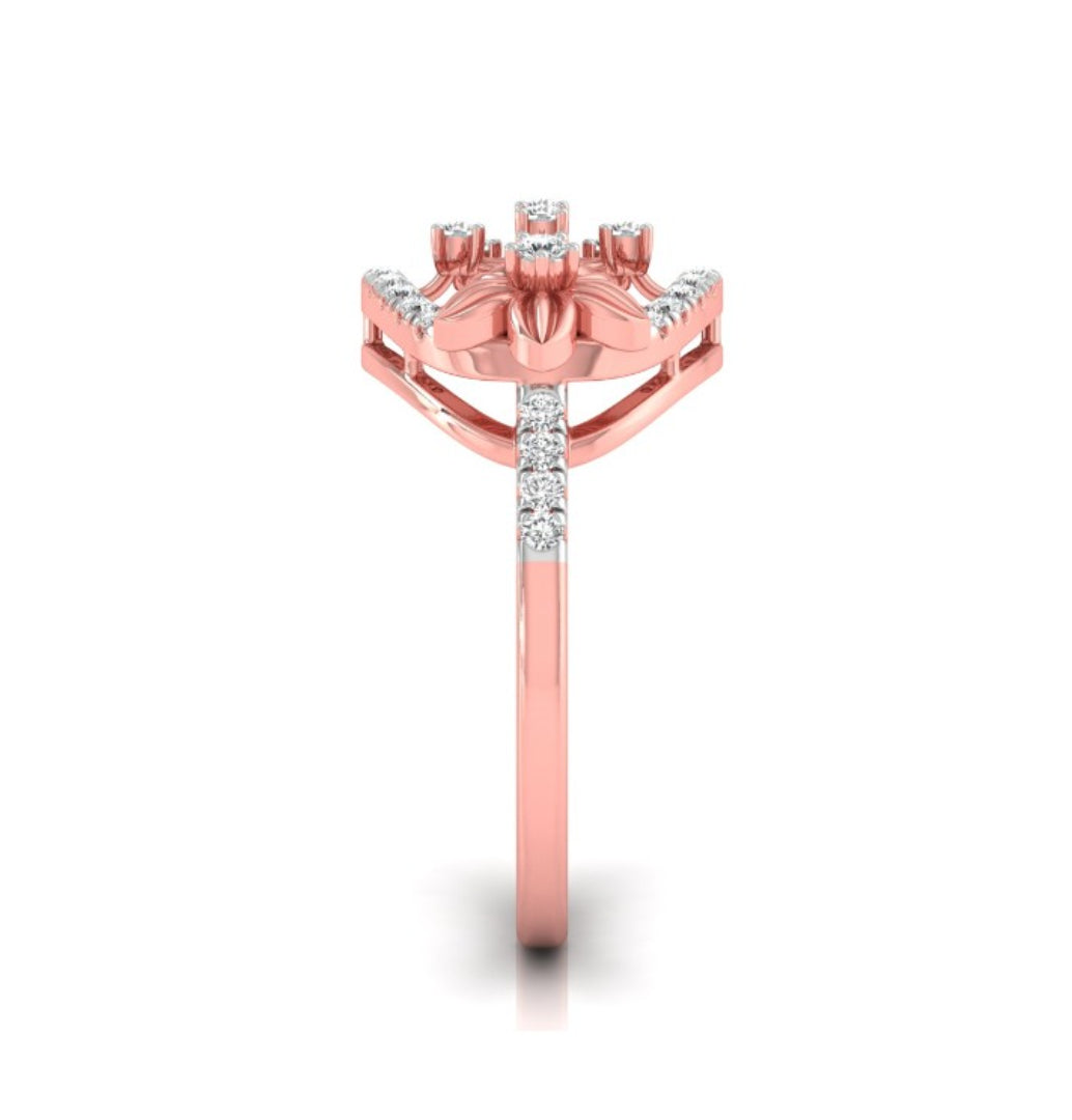 floral oval shape lab-grown diamond ring rose gold