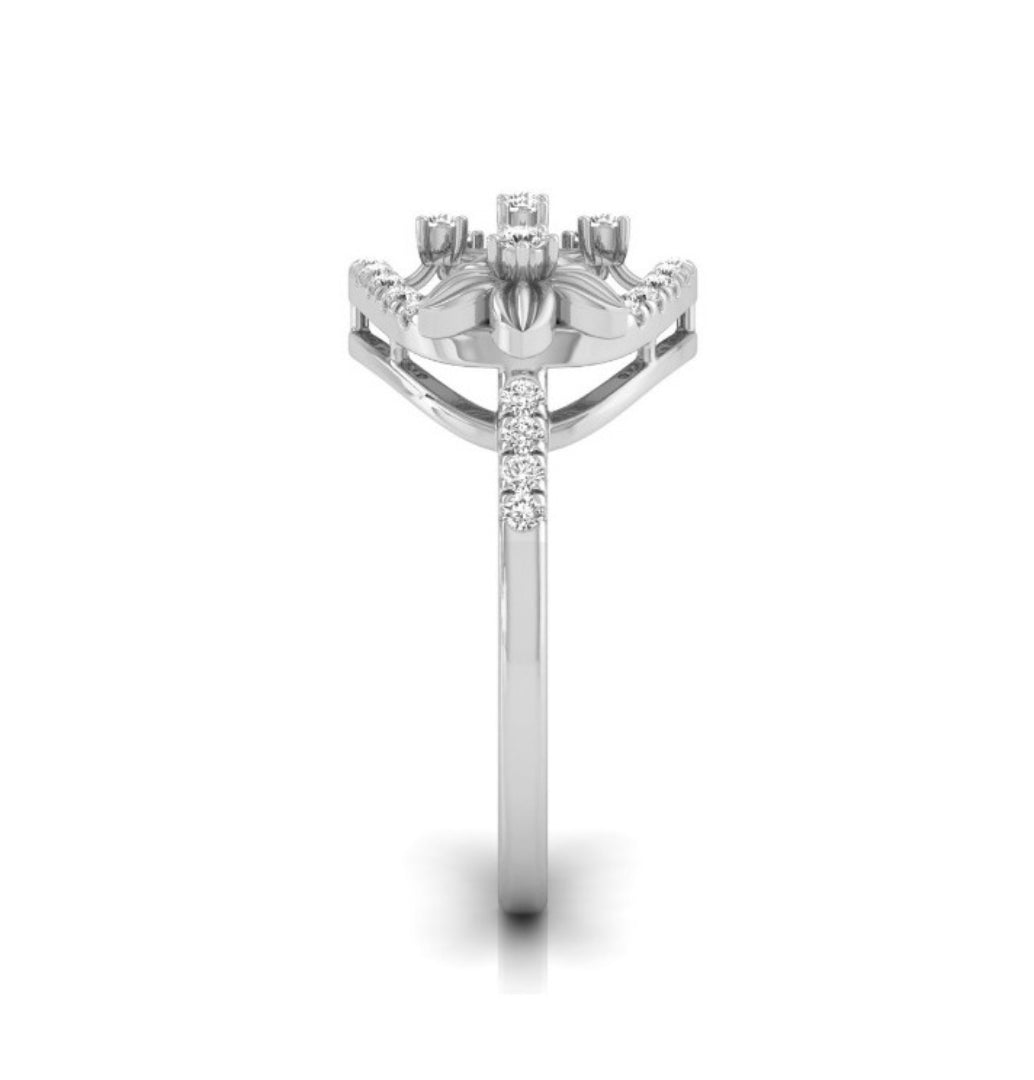 floral oval shape lab-grown diamond ring white gold