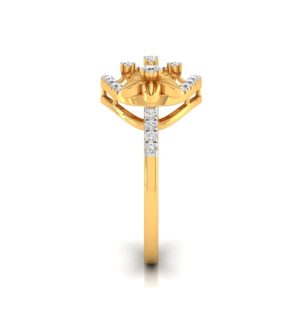 floral oval lab-grown diamond ring yellow gold