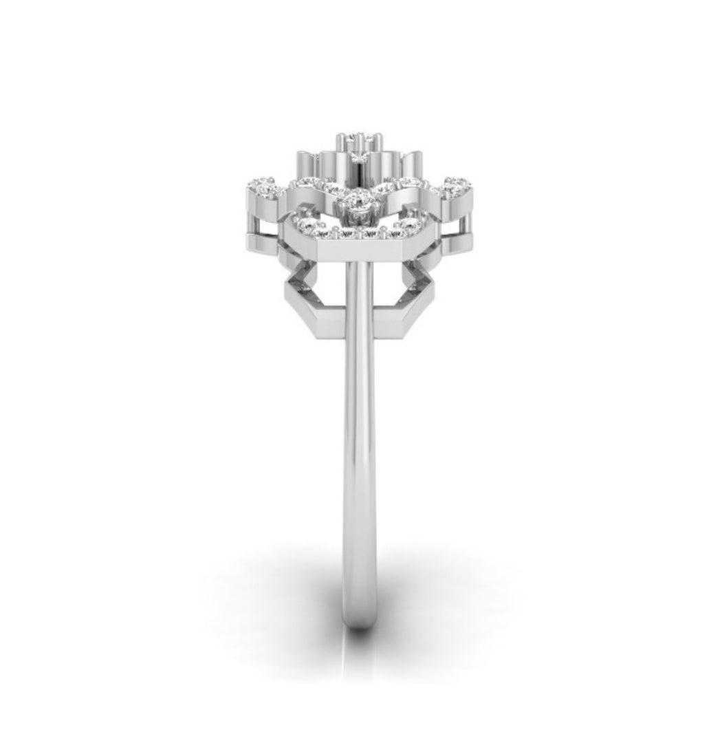 floral prong cluster diamond ring in white gold
