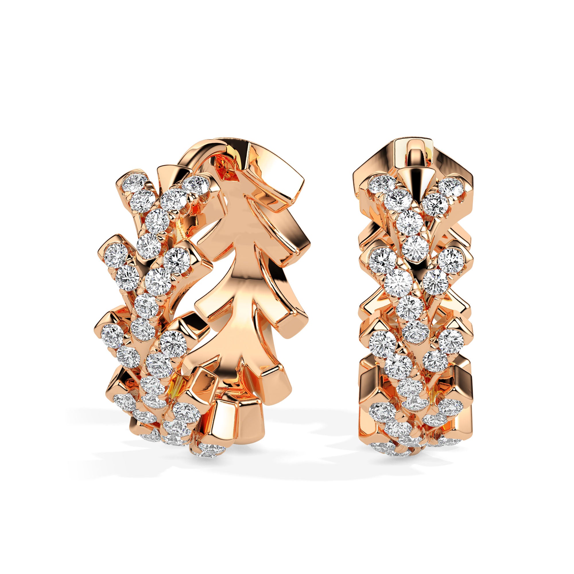 floral vine diamond hoop earrings in rose gold