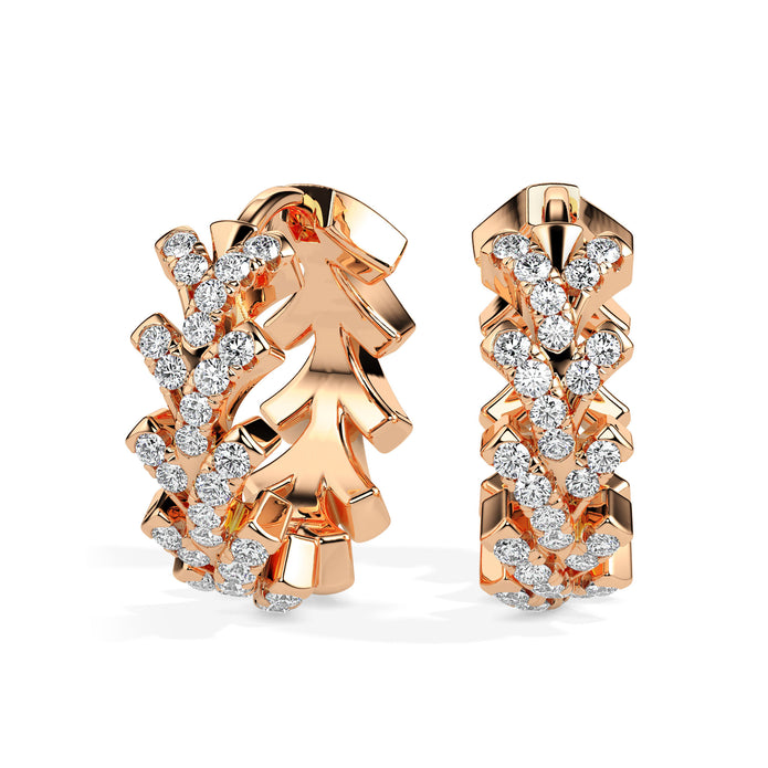 floral vine diamond hoop earrings in rose gold