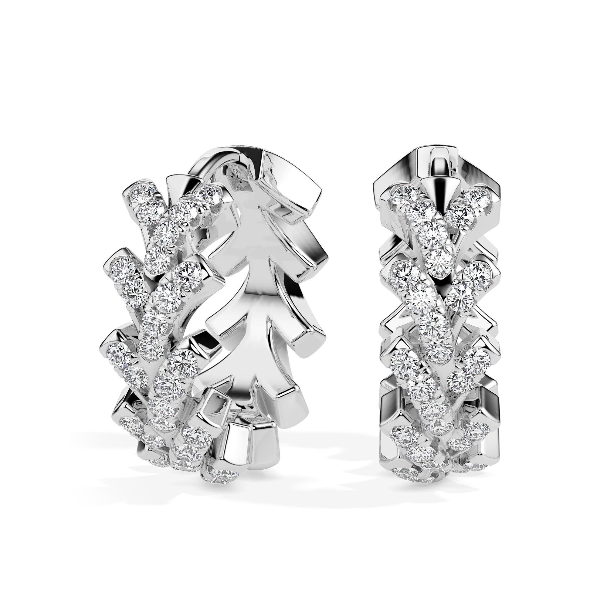 floral vine diamond hoop earrings in white gold