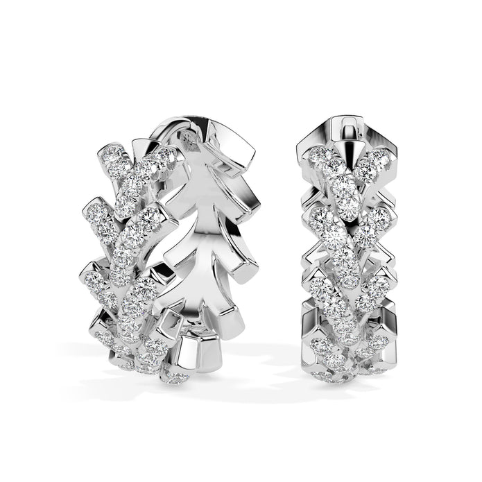 floral vine diamond hoop earrings in white gold