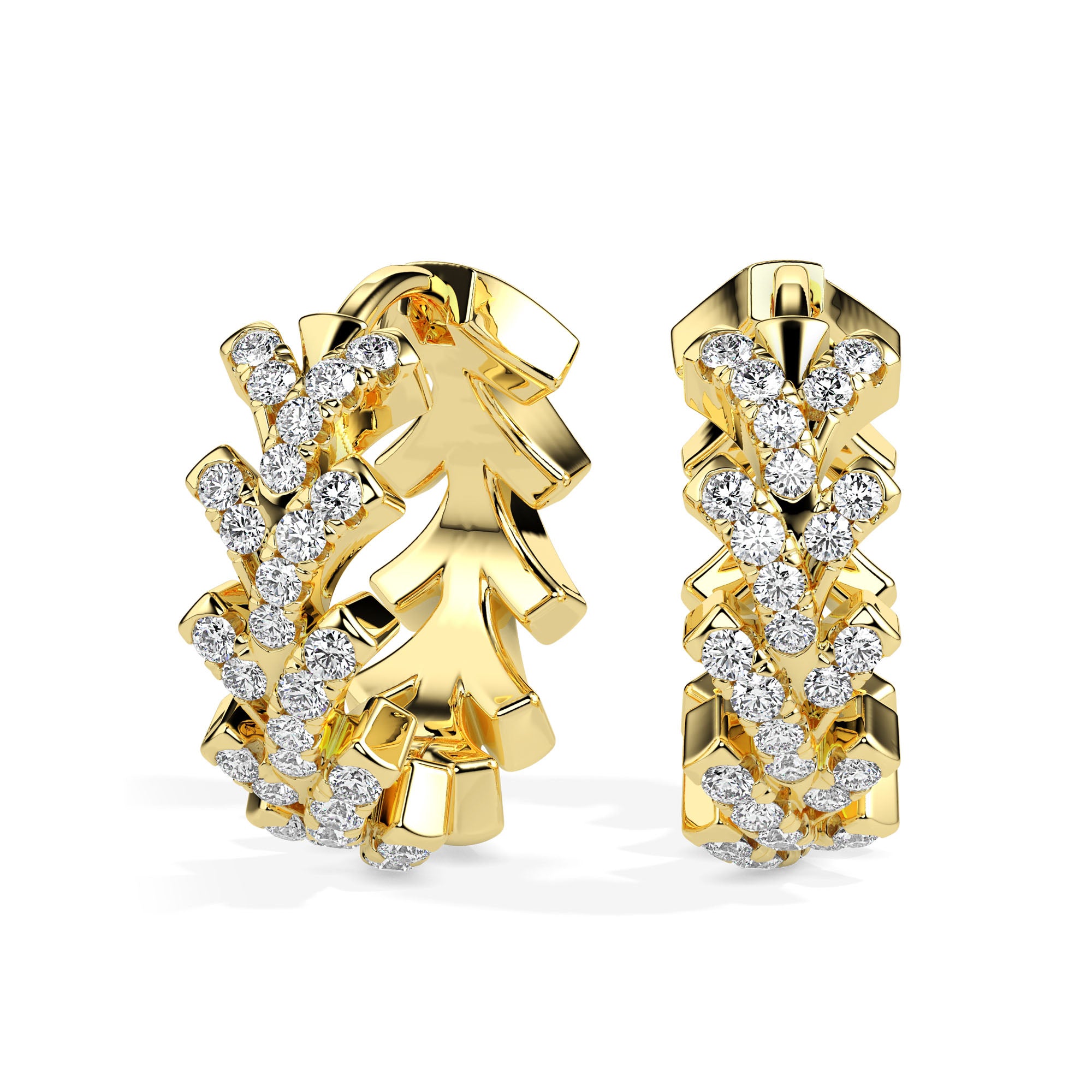floral vine diamond hoop earrings in yellow gold