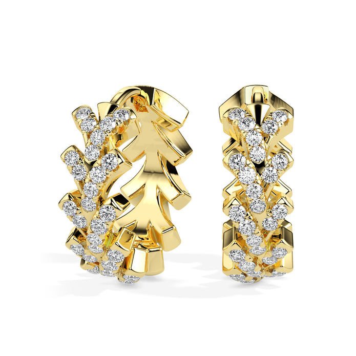 floral vine diamond hoop earrings in yellow gold