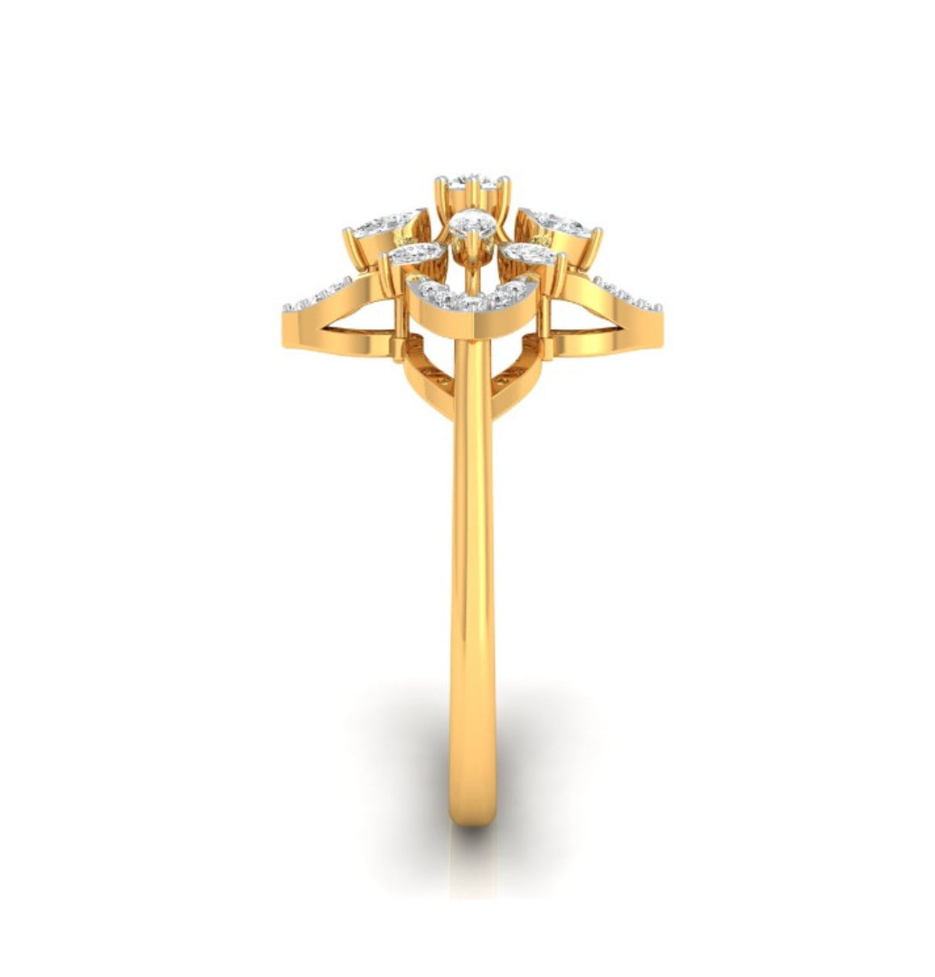 flower shape prong set lab-grown diamond ring yellow gold