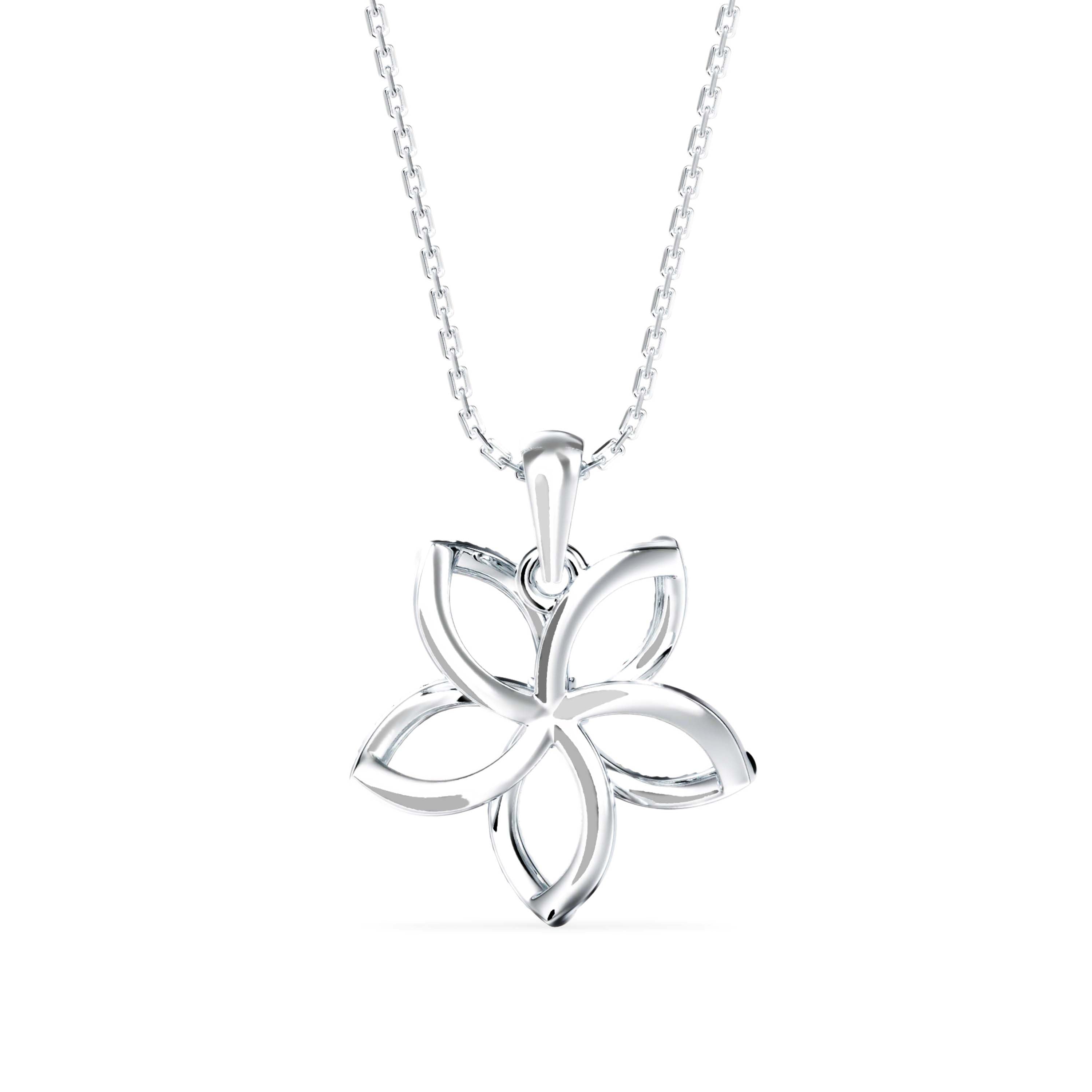 flower shape prong diamond pendant necklace in white gold