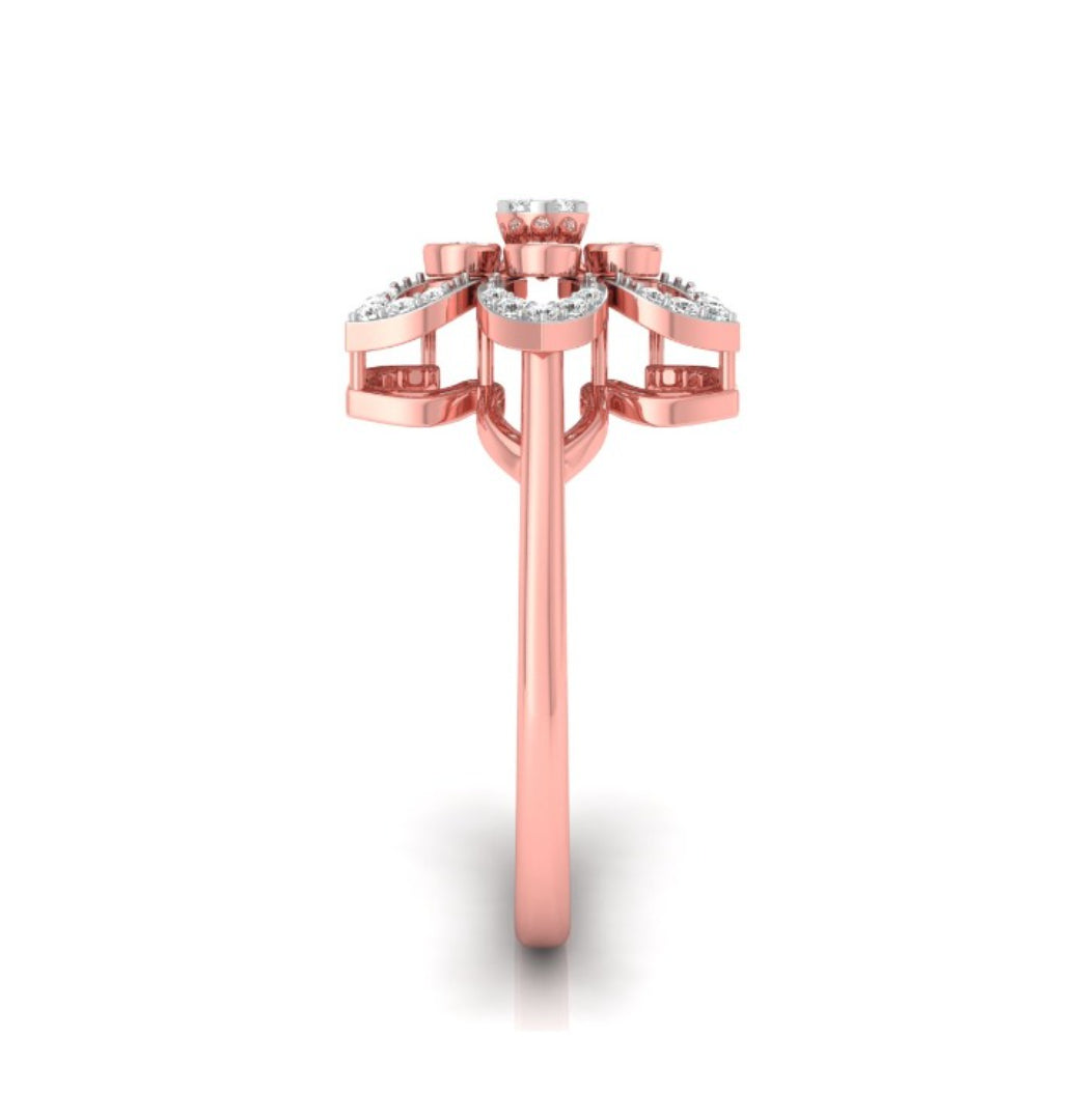 flower style prong set diamond ring in rose gold