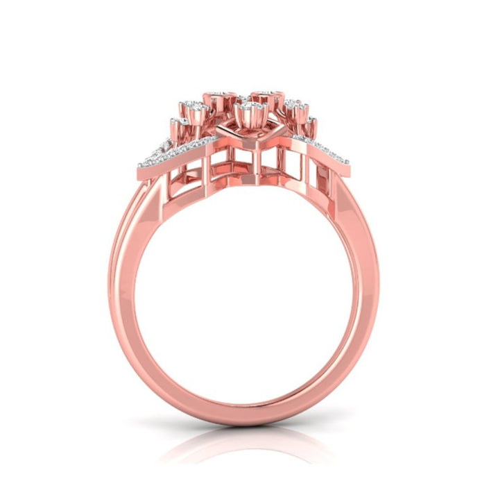 geometric round cut diamond ring in rose gold