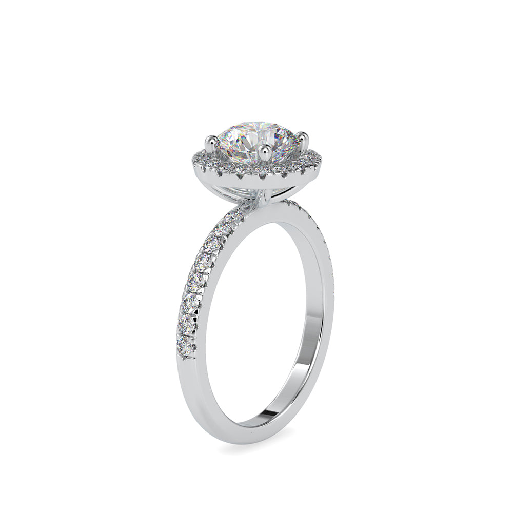 halo round cut lab-grown diamond ring in white gold