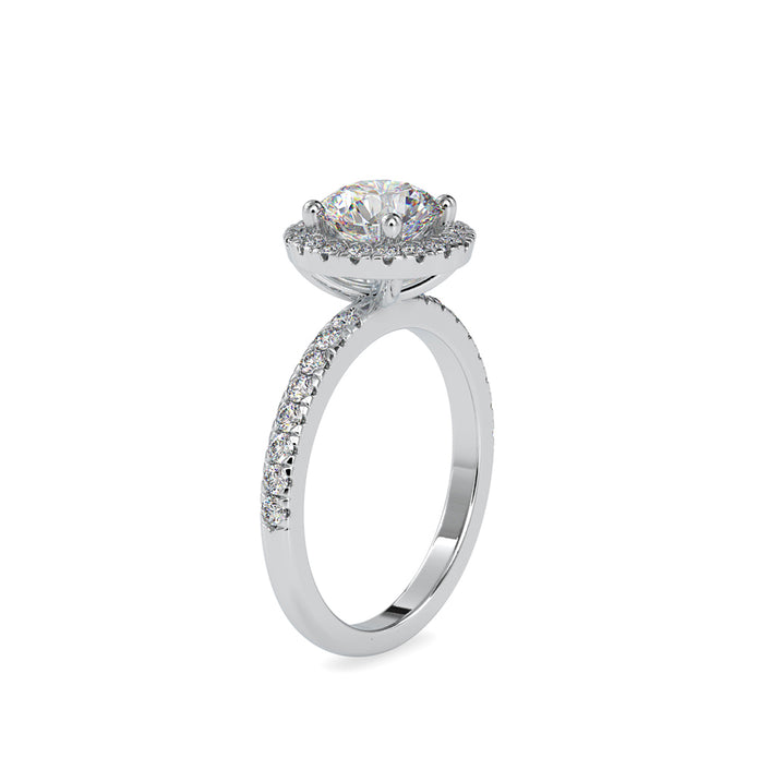 halo round cut lab-grown diamond ring in white gold