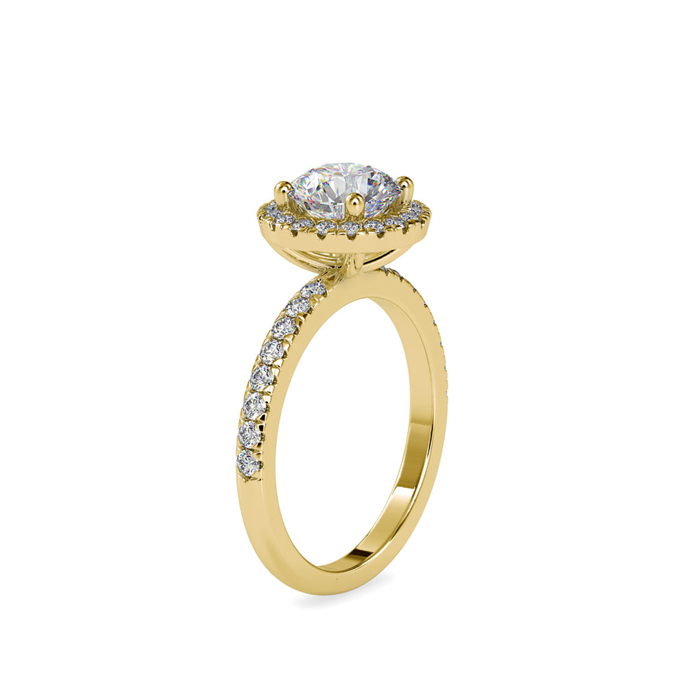 halo round cut lab-grown diamond ring in yellow gold